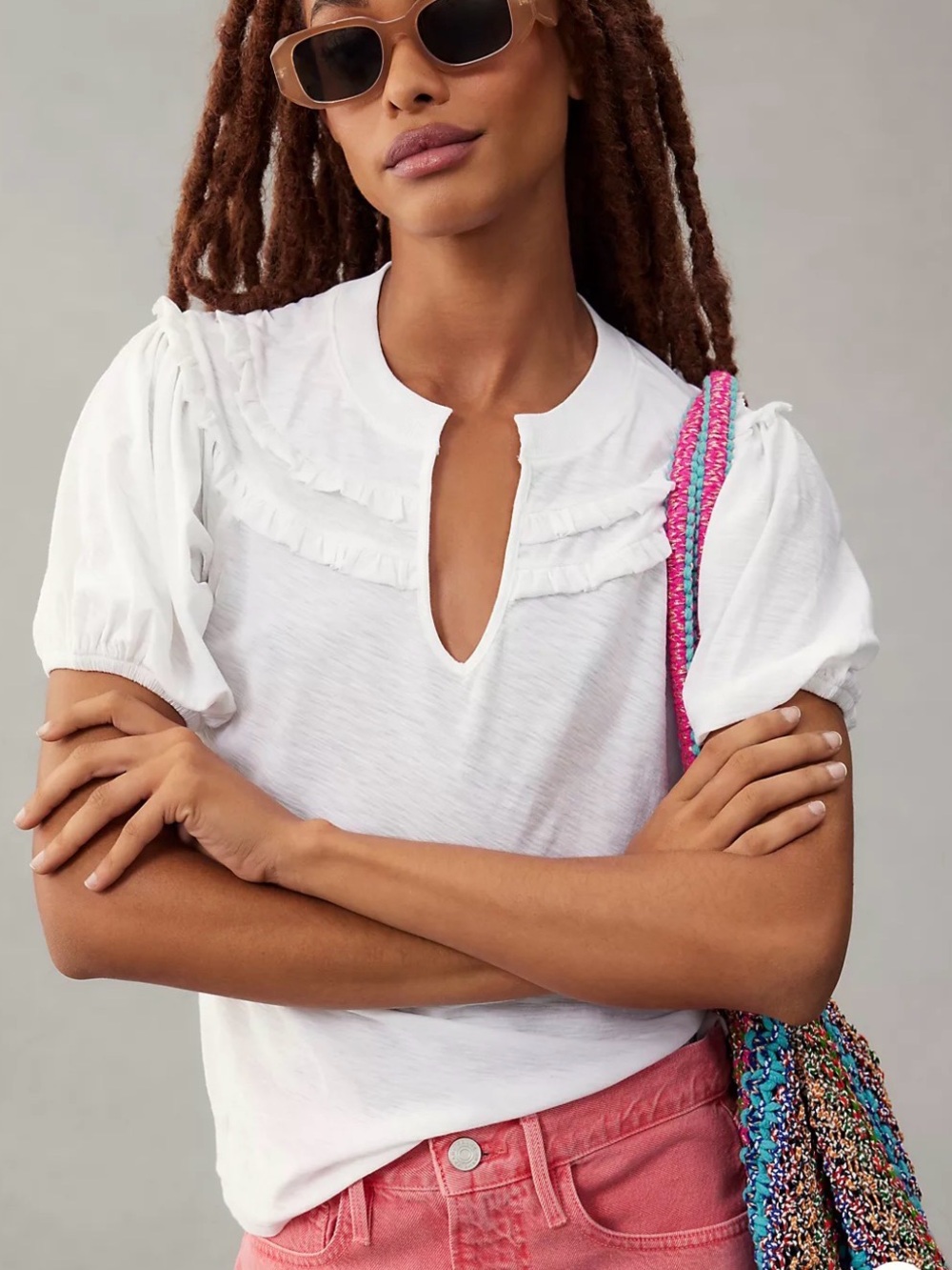 NWT Nation Los Angeles Judith Yoked Pima Cotton Tee Size Medium